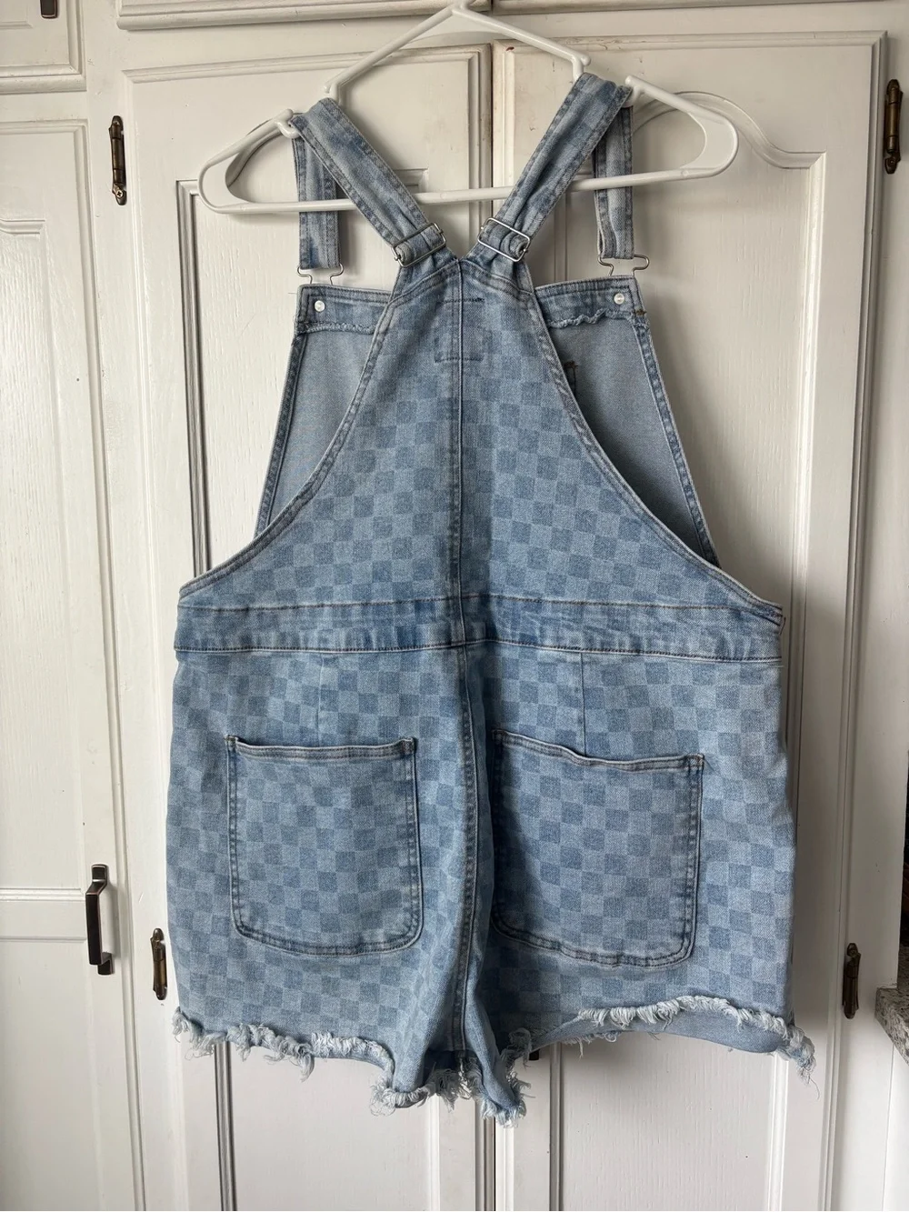 No Boundaries Light Blue Denim Overalls with Pink Logo Patch